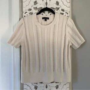 Banana Republic Women's SS Chunky Knit CottageCore Neutral Cream Sweater Sz L